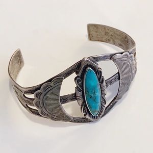 Native American Turquoise Sterling Cuff Bracelet